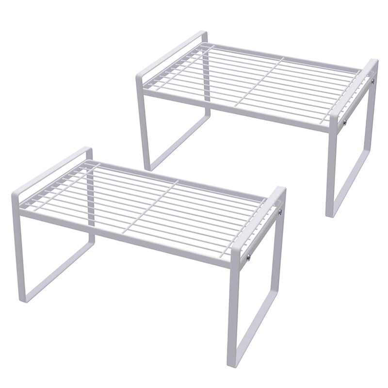 Shantton 2 Pack Kitchen Cabinet Shelf Counter Organizer Rack Pantry Storage Bathroom Bedroom Office Table Desk Space Saving Steel Frame Stackable Rust Resistant Non Slip White - Image 1